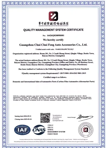 ISO-9001-Zertifikat für das Qualitätsmanagementsystem von CCF